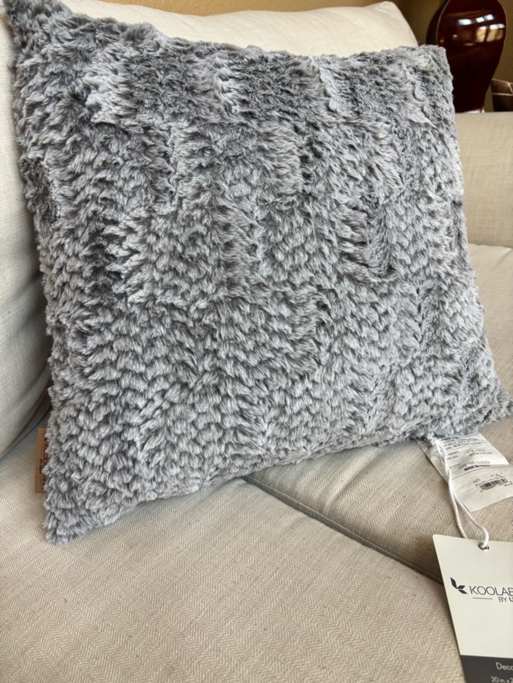 Koolaburra by UGG Briony Faux Fur Decorative Throw Pillow Silver Plush Accent